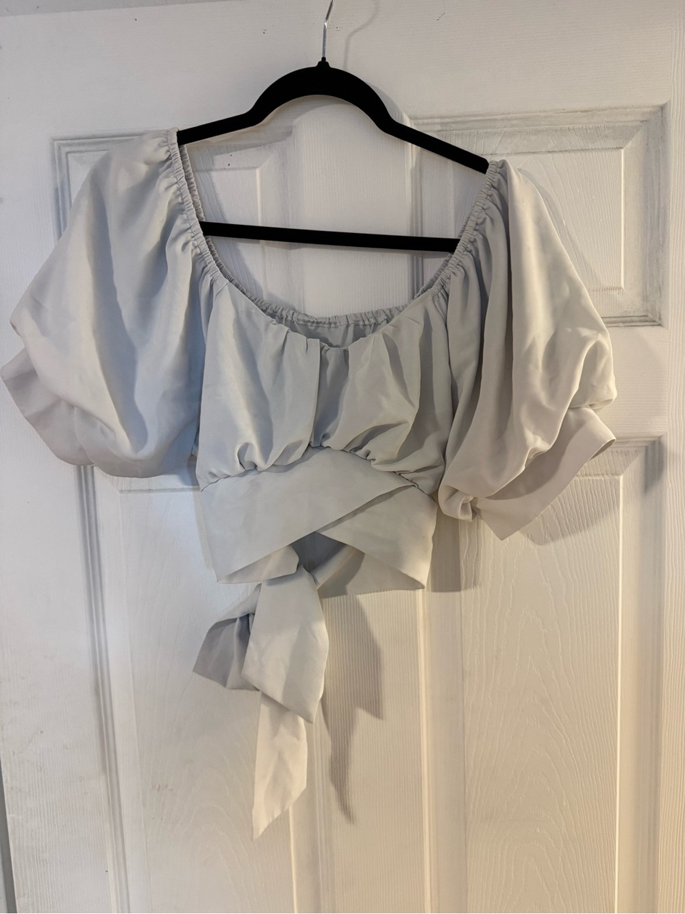 Tie-Front Puff Sleeve Crop Top